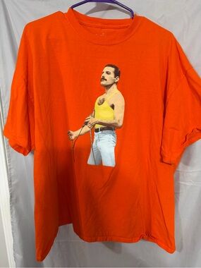 Men's Orange Short-Sleeve Graphic Tee with Yellow Detail